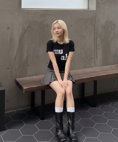 muahmuah（ムーアムーア）の「ドットスターパッチ半袖Tシャツ [6色]（Tシャツ/カットソー・レディース・ホワイト/ブラック/スカイブルー/ネイビー/イエロー/ピンク・FREE）」の13枚目の写真