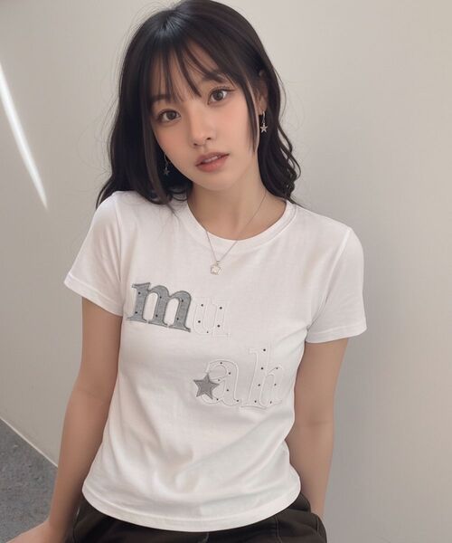 muahmuah（ムーアムーア）の「ドットスターパッチ半袖Tシャツ [6色]（Tシャツ/カットソー・レディース・ホワイト/ブラック/スカイブルー/ネイビー/イエロー/ピンク・FREE）」の14枚目の写真