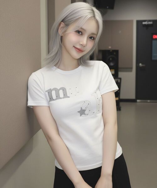 muahmuah（ムーアムーア）の「ドットスターパッチ半袖Tシャツ [6色]（Tシャツ/カットソー・レディース・ホワイト/ブラック/スカイブルー/ネイビー/イエロー/ピンク・FREE）」の15枚目の写真