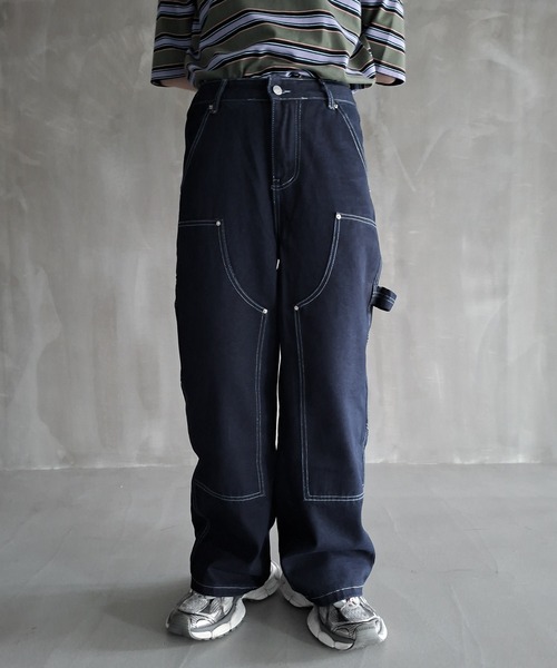 WESTBOY(ウエストボーイ)の「Y2K コントラストステッチ ダブルニーデニムパンツ WO26S13PT03(デニムパンツ・メンズ・ダークブルー・XL/M/L)」の1枚目の写真