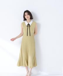 NATURAL BEAUTY BASIC | シャツカラーナローリボンニットワンピース(ワンピース)