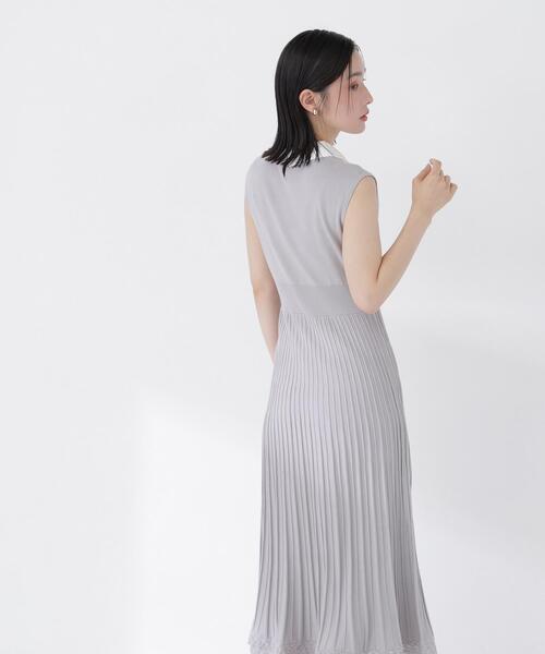 NATURAL BEAUTY BASIC（ナチュラルビューティーベーシック）の「シャツカラーナローリボンニットワンピース（ワンピース・レディース・ネイビー/ライトグリーン/グレー・MEDIUM/P/S）」の8枚目の写真
