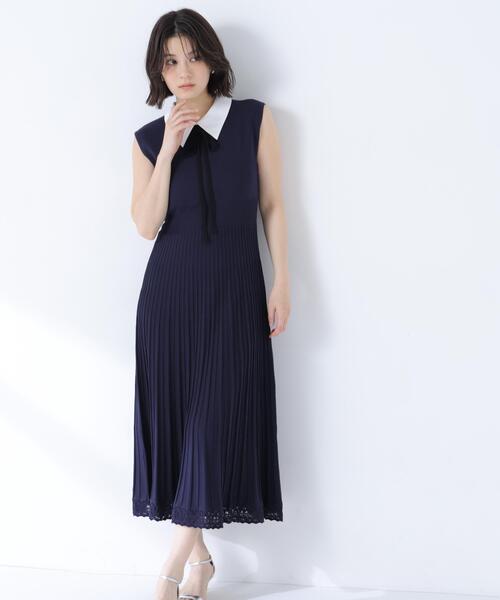 NATURAL BEAUTY BASIC（ナチュラルビューティーベーシック）の「シャツカラーナローリボンニットワンピース（ワンピース・レディース・ネイビー/ライトグリーン/グレー・MEDIUM/P/S）」の15枚目の写真
