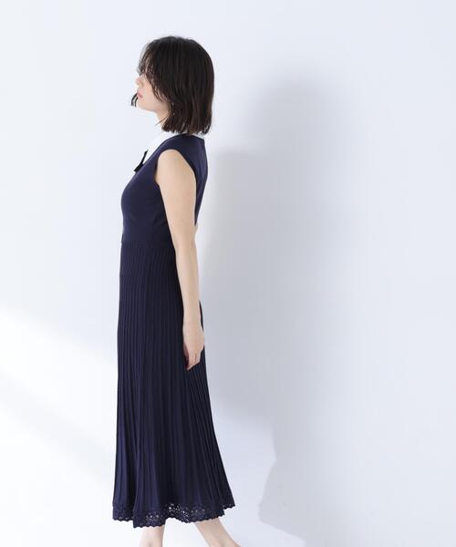 NATURAL BEAUTY BASIC（ナチュラルビューティーベーシック）の「シャツカラーナローリボンニットワンピース（ワンピース・レディース・ネイビー/ライトグリーン/グレー・MEDIUM/P/S）」の17枚目の写真