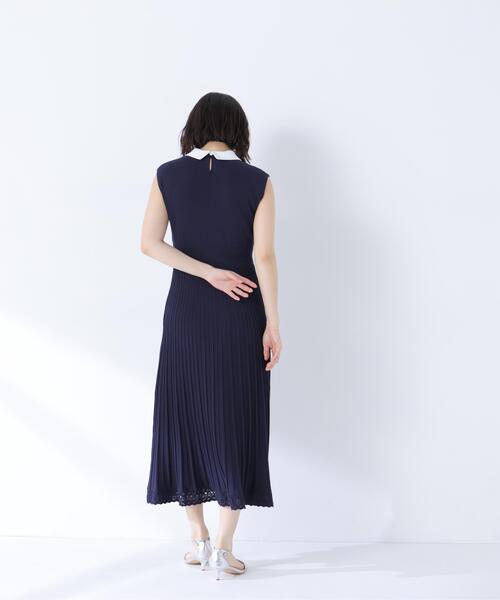 NATURAL BEAUTY BASIC（ナチュラルビューティーベーシック）の「シャツカラーナローリボンニットワンピース（ワンピース・レディース・ネイビー/ライトグリーン/グレー・MEDIUM/P/S）」の18枚目の写真