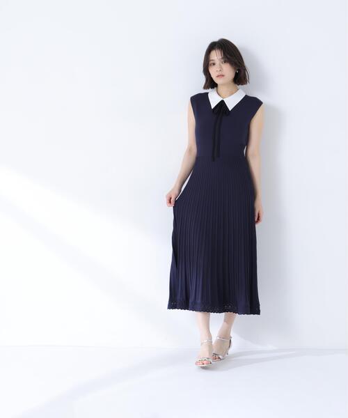 NATURAL BEAUTY BASIC（ナチュラルビューティーベーシック）の「シャツカラーナローリボンニットワンピース（ワンピース・レディース・ネイビー/ライトグリーン/グレー・MEDIUM/P/S）」の19枚目の写真