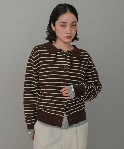 miette(ミエット)の「襟付きダブルボタンニットカーディガン(カーディガン/ボレロ・レディース・ネイビー/ブラウン/チャコール・FREE)」の1枚目の写真