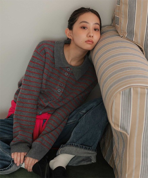 miette(ミエット)の「襟付きダブルボタンニットカーディガン(カーディガン/ボレロ・レディース・ネイビー/ブラウン/チャコール・FREE)」の2枚目の写真
