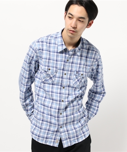 Timberland(ティンバーランド)の「長袖 ワーナーリバー ライトウェイト フランネル チェックシャツ(シャツ/ブラウス・メンズ・キャメル/ライトブルー・MEDIUM/X-LARGE/SMALL/LARGE/X-SMALL)」の1枚目の写真