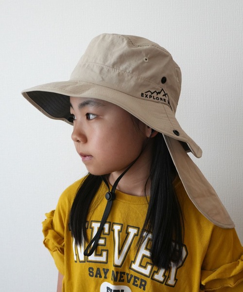 Bambin（ボンバン）の「【 Bambin / ボンバン 】 キッズ ネックガード付き UVカット サンハット / あご紐付き 日よけ 帽子（ハット・キッズ・イエロー/ブルー/ベージュ・FREE）」の11枚目の写真