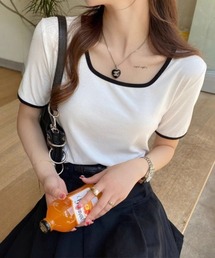 スクエアネックパイピングTシャツ