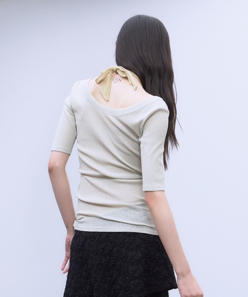 THINGS THAT MATTER(シングス ザット マター)の「HALTER DESIGN LAYERED TOPS / ホルターデザイン レイヤード トップス(Tシャツ/カットソー・レディース・ベージュ/ブラック/グレー×サックスブルー・FREE)」の9枚目の写真