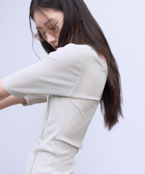 THINGS THAT MATTER(シングス ザット マター)の「HALTER DESIGN LAYERED TOPS / ホルターデザイン レイヤード トップス(Tシャツ/カットソー・レディース・ベージュ/ブラック/グレー×サックスブルー・FREE)」の7枚目の写真