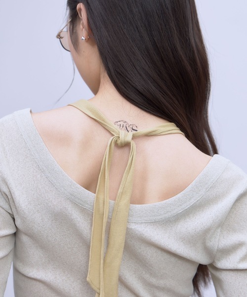 THINGS THAT MATTER(シングス ザット マター)の「HALTER DESIGN LAYERED TOPS / ホルターデザイン レイヤード トップス(Tシャツ/カットソー・レディース・ベージュ/ブラック/グレー×サックスブルー・FREE)」の6枚目の写真