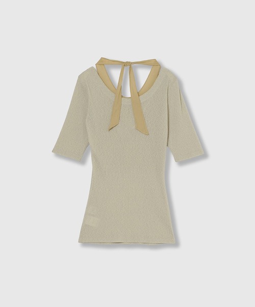 THINGS THAT MATTER(シングス ザット マター)の「HALTER DESIGN LAYERED TOPS / ホルターデザイン レイヤード トップス(Tシャツ/カットソー・レディース・ベージュ/ブラック/グレー×サックスブルー・FREE)」の12枚目の写真