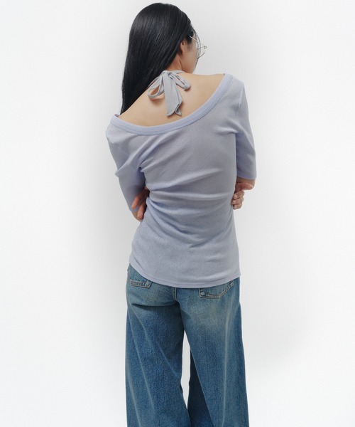 THINGS THAT MATTER(シングス ザット マター)の「HALTER DESIGN LAYERED TOPS / ホルターデザイン レイヤード トップス(Tシャツ/カットソー・レディース・ベージュ/ブラック/グレー×サックスブルー・FREE)」の20枚目の写真