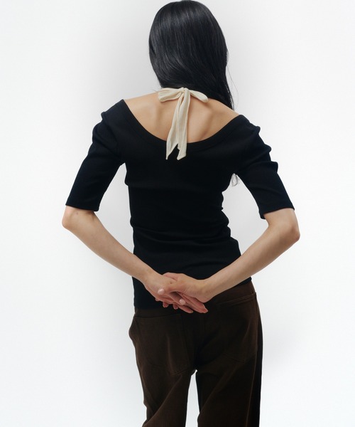 THINGS THAT MATTER(シングス ザット マター)の「HALTER DESIGN LAYERED TOPS / ホルターデザイン レイヤード トップス(Tシャツ/カットソー・レディース・ベージュ/ブラック/グレー×サックスブルー・FREE)」の16枚目の写真