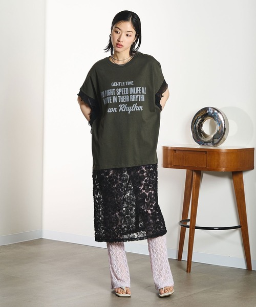 ROSE BUD(ローズバッド)の「OKIRAKU×ROSEBUD/LACE SKIRT LOGO DRESS(ワンピース・レディース・オートミール/ブラック・ONE SIZE)」の11枚目の写真