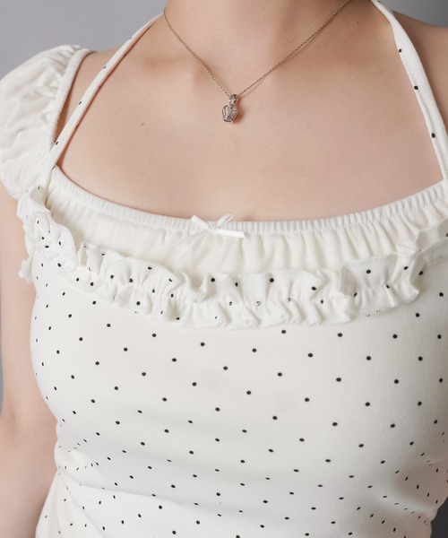 SPINNS(スピンズ)の「パフスリーブカットソー+ドット柄キャミソールセット/韓国ガーリー(Tシャツ/カットソー・レディース・サックスブルー/チャコール/レモンイエロー/オフホワイト・ONESIZE)」の16枚目の写真
