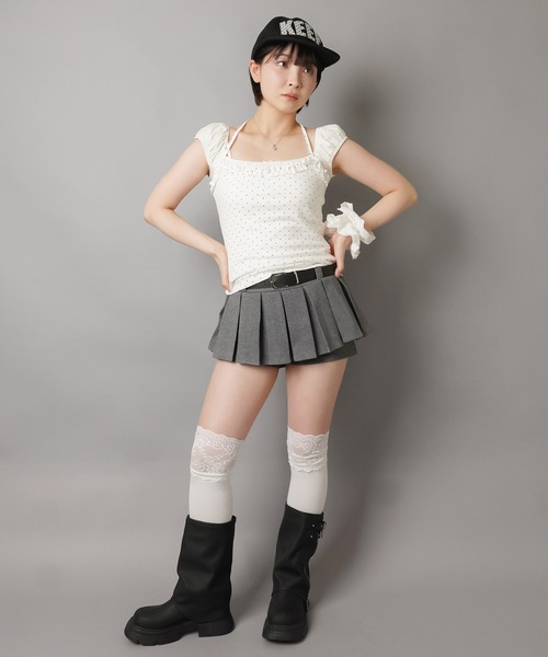 SPINNS(スピンズ)の「パフスリーブカットソー+ドット柄キャミソールセット/韓国ガーリー(Tシャツ/カットソー・レディース・サックスブルー/チャコール/レモンイエロー/オフホワイト・ONESIZE)」の17枚目の写真