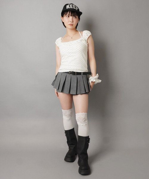 SPINNS(スピンズ)の「パフスリーブカットソー+ドット柄キャミソールセット/韓国ガーリー(Tシャツ/カットソー・レディース・サックスブルー/チャコール/レモンイエロー/オフホワイト・ONESIZE)」の18枚目の写真
