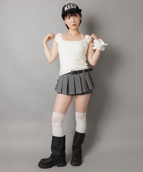 SPINNS(スピンズ)の「パフスリーブカットソー+ドット柄キャミソールセット/韓国ガーリー(Tシャツ/カットソー・レディース・サックスブルー/チャコール/レモンイエロー/オフホワイト・ONESIZE)」の19枚目の写真