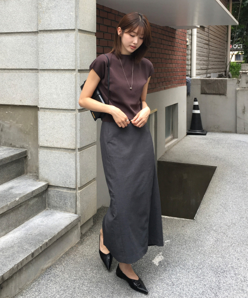 MIND BRIDGE WOMEN（マインドブリッジウーマン）の「[W]キャップスリーブモックネックニット - 6色（ニット/セーター・レディース・ブラウン/ライトベージュ/ブラック/アイボリー/モカ/スカイブルー・FREE）」の8枚目の写真