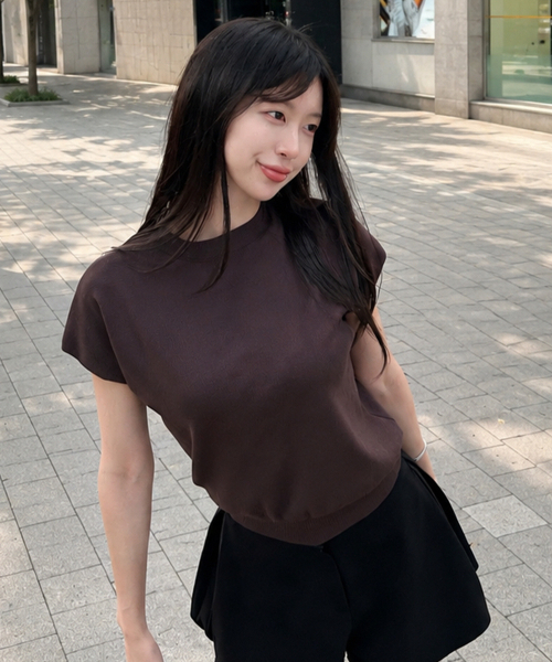 MIND BRIDGE WOMEN（マインドブリッジウーマン）の「[W]キャップスリーブモックネックニット - 6色（ニット/セーター・レディース・ブラウン/ライトベージュ/ブラック/アイボリー/モカ/スカイブルー・FREE）」の10枚目の写真