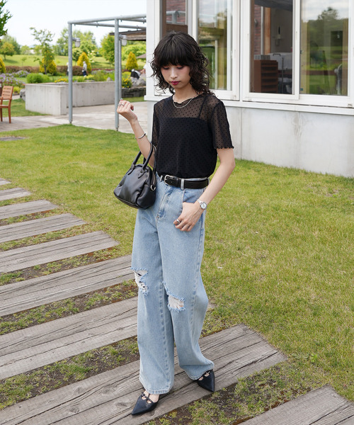 Chillfar(チルファー)の「ドットチュール半袖トップス(Tシャツ/カットソー・レディース・オフホワイト/ブラック・FREE)」の10枚目の写真