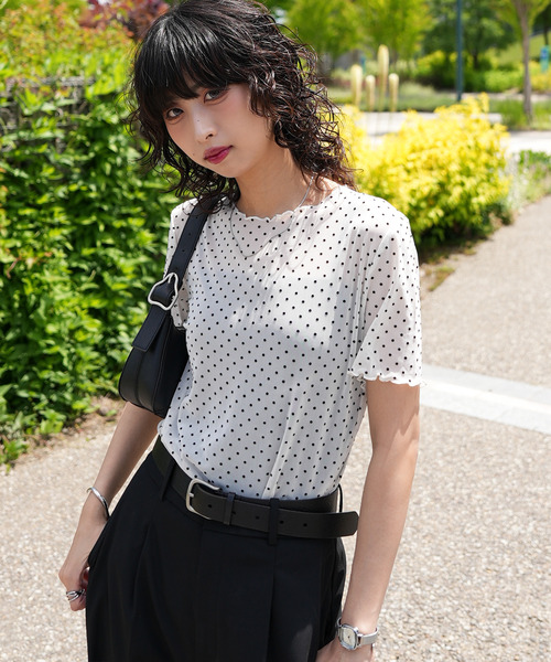 Chillfar(チルファー)の「ドットチュール半袖トップス(Tシャツ/カットソー・レディース・オフホワイト/ブラック・FREE)」の22枚目の写真