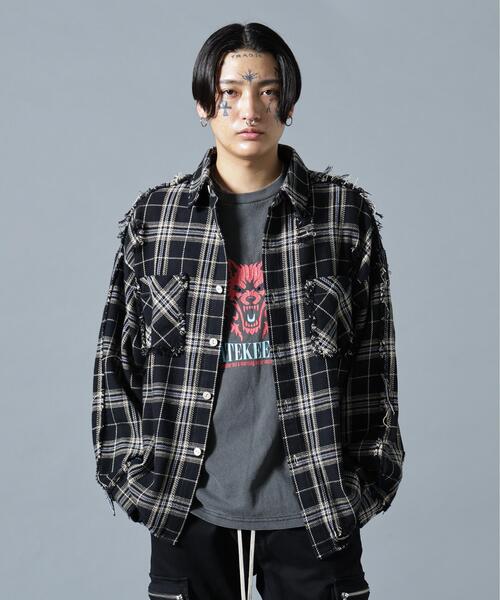 DANKE SCHON(ダンケシェーン)の「【WEB&DEPOT限定】DankeSchon/ダンケシェーン/FLANNEL DAMAGE SHIRTS(シャツ/ブラウス・レディース・ブラック/ベージュ/グレー/レッド・L/M)」の1枚目の写真