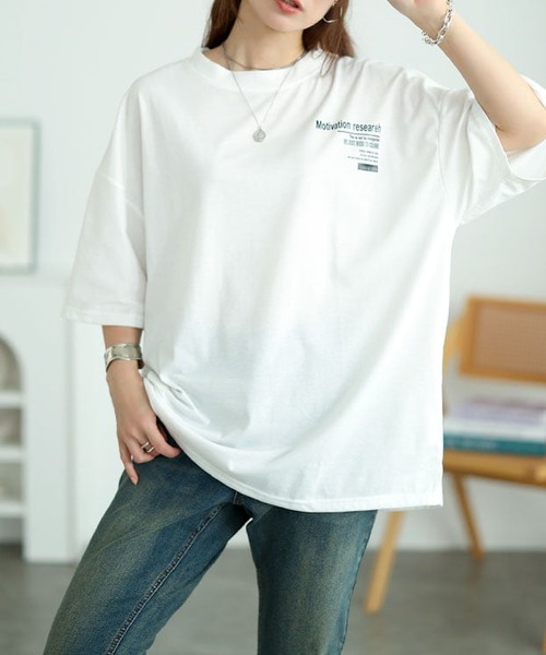 GOLDJAPAN(ゴールドジャパン)の「バックロゴオーバーサイズTシャツ【大きいサイズ対応】(シャツ/ブラウス・レディース・ホワイト/ブルー・LL/3L/4L)」の1枚目の写真
