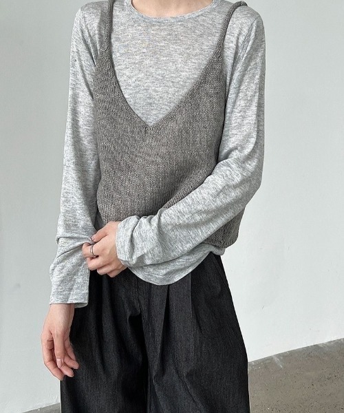 SHEPP（シープ）の「【2WAY/前後着用可能】バックリボン Vネック サマー ニット ビスチェ キャミ（ベスト・レディース・アイボリー/グレー/グリーン/ブラック・F）」の10枚目の写真