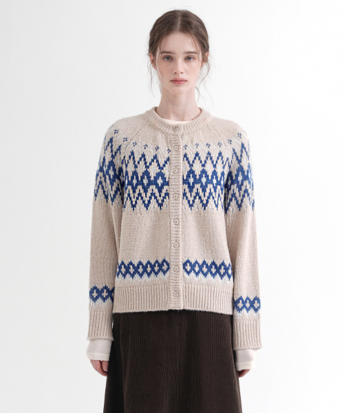 VLETI(ブレッティ)の「Wool Jacquard Knit Cardigan (beige)(カーディガン/ボレロ・レディース・ライトベージュ・FREE)」の1枚目の写真