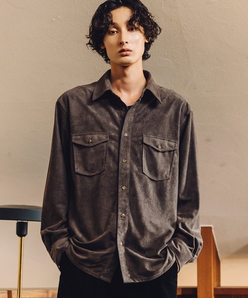 Bleme(ブレム)の「ドレープ スエードライクシャツ(シャツ/ブラウス・メンズ・チャコールグレー/ブラウン・XL/L/M/S)」の1枚目の写真