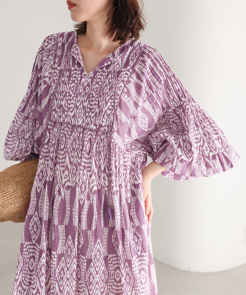 SLOBE IENA(スローブイエナ)の「《追加》India Ikat ワンピース(ワンピース・レディース・ラベンダー・FREE)」の1枚目の写真