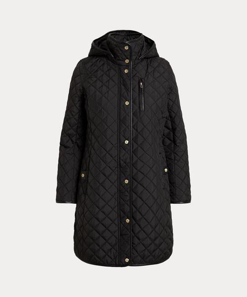 LAUREN RALPH LAUREN(ローレン ラルフ ローレン)の「フェイクレザートリム キルテッド フーデッド ジャケット(その他アウター・レディース・ブラック系1・L/M/S/XL/XS/XXS)」の1枚目の写真