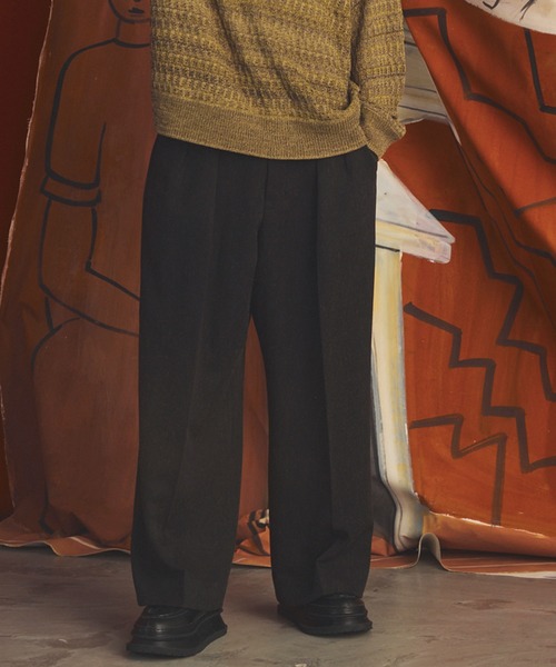 MAISON SPECIAL(メゾンスペシャル)の「《UNISEX》グランジネッププライムワイドツータックスラックス/Grunge Nep Prime-Wide Two-tuck Slacks【MAISON SPECIAL/メゾンスペシャル】■セットアップ対応■(スラックス・メンズ・ブラック/ダークネイビー・0/2/1)」の1枚目の写真