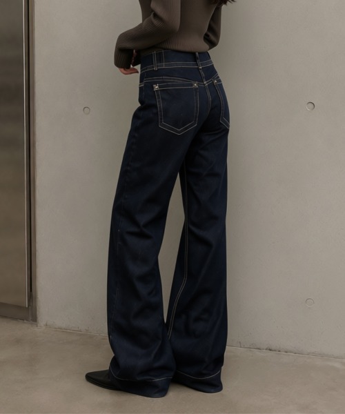 center i（センターアイ）の「配色ステッチ ハイウエストワイドデニムパンツ（デニムパンツ・レディース・ブルー・S/M/L）」の4枚目の写真