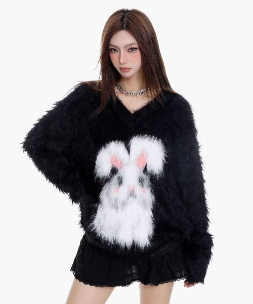 AVYL(アヴィル)の「うさぎジャガードシャギーニットプルオーバー(ニット/セーター・レディース・ブラック・M)」の7枚目の写真