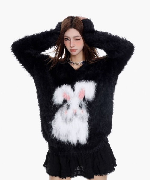 AVYL(アヴィル)の「うさぎジャガードシャギーニットプルオーバー(ニット/セーター・レディース・ブラック・M)」の8枚目の写真
