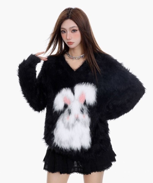 AVYL(アヴィル)の「うさぎジャガードシャギーニットプルオーバー(ニット/セーター・レディース・ブラック・M)」の10枚目の写真