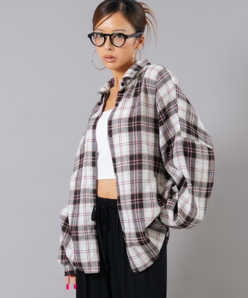 ANAP（アナップ）の「フランネルチェックシャツ（シャツ/ブラウス・レディース・ブラウン/ピンク/ホワイト・F）」の2枚目の写真