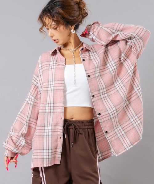 ANAP（アナップ）の「フランネルチェックシャツ（シャツ/ブラウス・レディース・ブラウン/ピンク/ホワイト・F）」の3枚目の写真