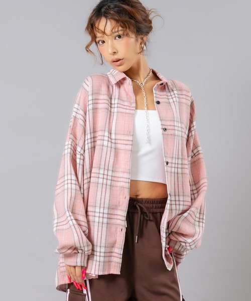 ANAP（アナップ）の「フランネルチェックシャツ（シャツ/ブラウス・レディース・ブラウン/ピンク/ホワイト・F）」の4枚目の写真
