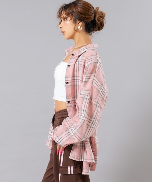 ANAP（アナップ）の「フランネルチェックシャツ（シャツ/ブラウス・レディース・ブラウン/ピンク/ホワイト・F）」の5枚目の写真
