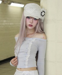 CHERRYQUIRI（チェリーキュリー）の「【CHERRYQUIRI】Soft Punk Rosette Newsboy Cap / 【チェリーキュリー】ソフトパンクロゼットニュースボーイコサージュキャスケットキャップ（キャスケット）」