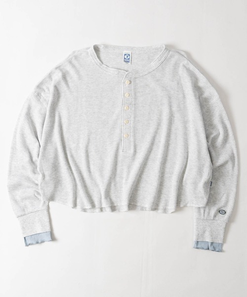 DISCUS(ディスカス)の「【15】〔DISCUS/ディスカス〕フェイクレイヤード ワッフル ロングスリーブヘンリーネックTシャツ クロップド丈 レディース(Tシャツ/カットソー・レディース・ブラック/オートミール/ワイン・LARGE/MEDIUM)」の8枚目の写真