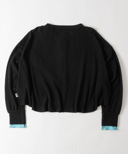 DISCUS(ディスカス)の「【15】〔DISCUS/ディスカス〕フェイクレイヤード ワッフル ロングスリーブヘンリーネックTシャツ クロップド丈 レディース(Tシャツ/カットソー・レディース・ブラック/オートミール/ワイン・LARGE/MEDIUM)」の7枚目の写真