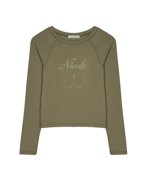 NICK&NICOLE(ニックアンドニコール)の「NICOLE バタフライ ラグラントップ_カーキ(Tシャツ/カットソー・レディース・カーキ・FREE)」の1枚目の写真